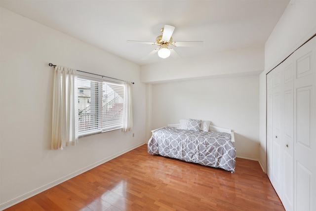 155 Marine St Unit 202, Saint Augustine, FL 32084 - bedroom featuring a closet, wood finished floors, and a ceiling fan
