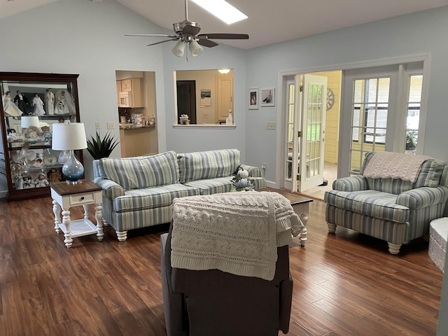 1076 Mainsail Ln, Saint Johns, FL 32259 - living room featuring ceiling fan, lofted ceiling, and dark wood-style floors