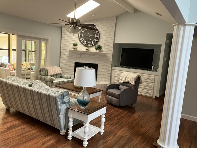 1076 Mainsail Ln, Saint Johns, FL 32259 - living room featuring ceiling fan, dark wood-style floors, and a fireplace