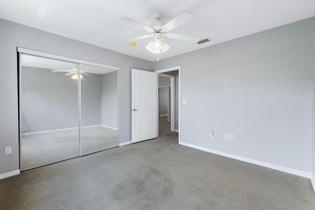 21211 Harbour Vista Cir, Saint Augustine, FL 32080 - unfurnished bedroom with carpet floors, ceiling fan, and a closet