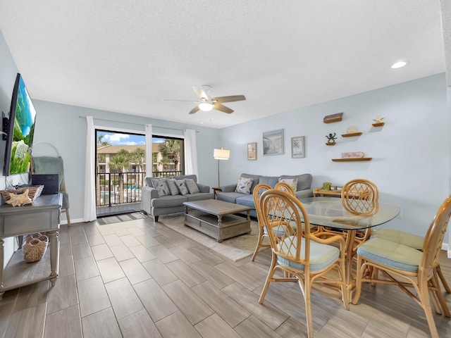 850 A1A Beach Blvd Unit 92, Saint Augustine, FL 32080 - living area with ceiling fan, recessed lighting, a textured ceiling, and wood finish floors