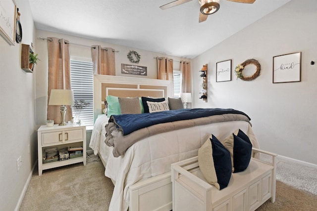 362 S Hamilton Springs Rd, Saint Augustine, FL 32084 - bedroom with light carpet, baseboards, vaulted ceiling, and ceiling fan