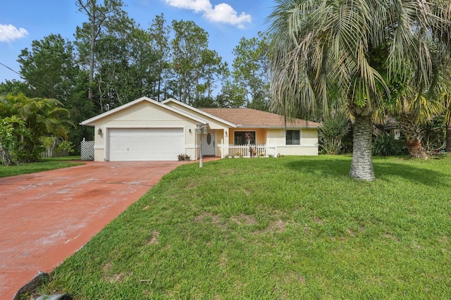 131 Boulder Rock Dr, Palm Coast, FL 32137 - ranch-style home with an attached garage, stucco siding, driveway, and a front lawn