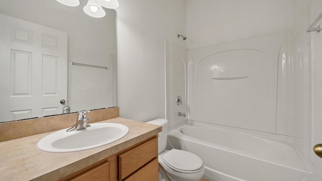 full bathroom featuring vanity, shower / bathtub combination, and toilet