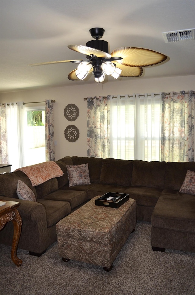 35 Putter Dr, Palm Coast, FL 32164 - carpeted living area featuring ceiling fan