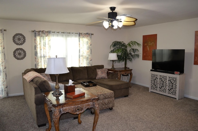 35 Putter Dr, Palm Coast, FL 32164 - carpeted living room featuring ceiling fan and baseboards