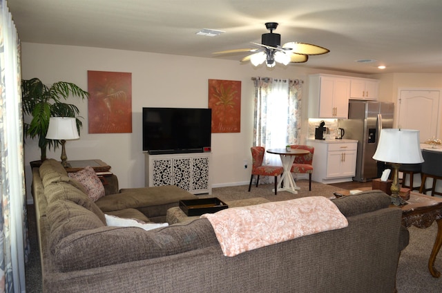 35 Putter Dr, Palm Coast, FL 32164 - living area with a ceiling fan, carpet, and recessed lighting