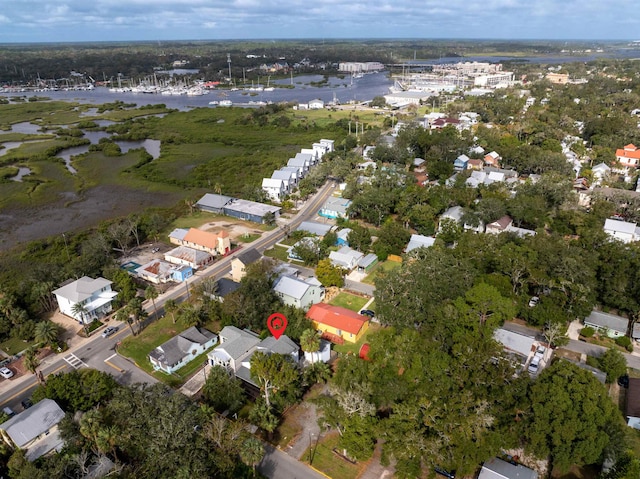 drone / aerial view featuring a water view