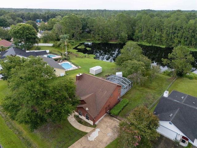 aerial view with a water view