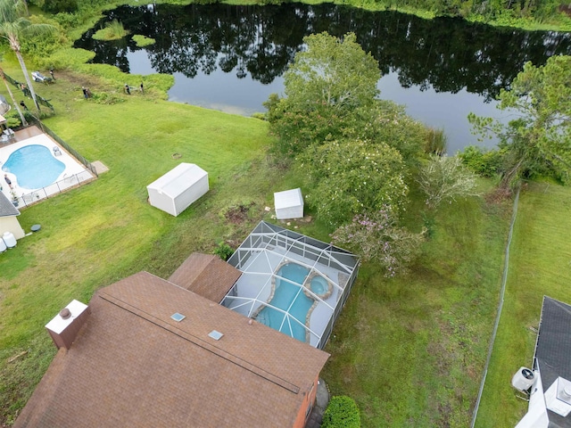 drone / aerial view featuring a water view