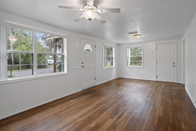 entrance foyer featuring ceiling fan and dark hardwood / wood-style flooring