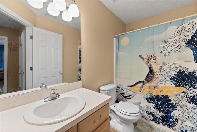 14 Serbian Bellflower Trl, Palm Coast, FL 32164 - full bathroom with a textured ceiling, toilet, a shower with shower curtain, and vanity