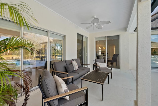 view of patio featuring ceiling fan and an outdoor hangout area