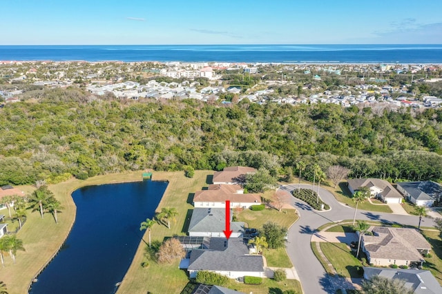 aerial view featuring a water view