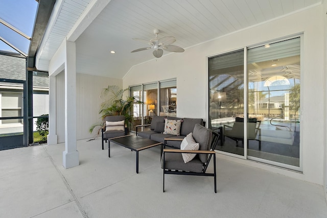 view of patio / terrace featuring an outdoor living space and ceiling fan