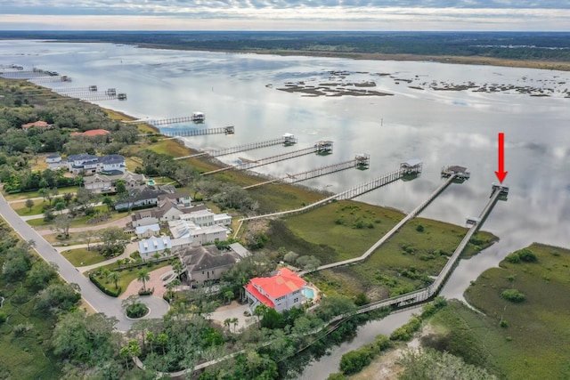 aerial view featuring a water view