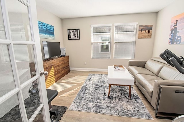 living room featuring french doors