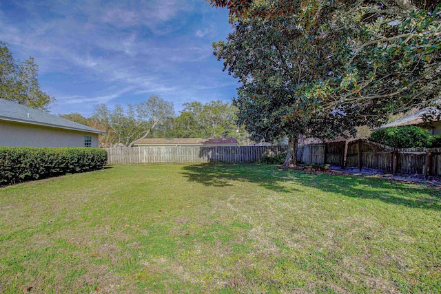 view of yard with a fenced backyard