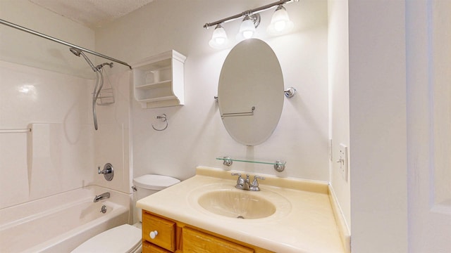 full bathroom featuring shower / bath combination, vanity, and toilet