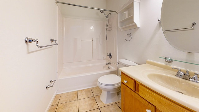 full bath featuring vanity,  shower combination, tile patterned flooring, and toilet