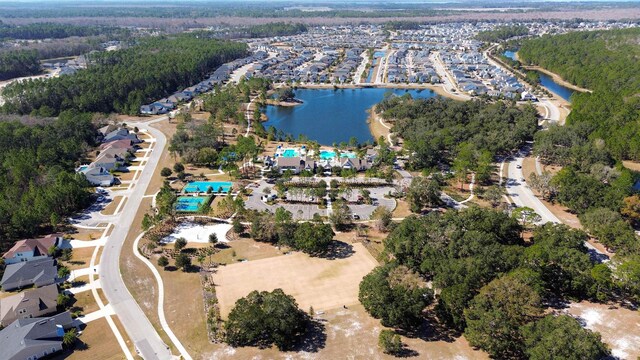 bird's eye view featuring a water view