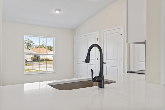 interior details with light countertops and a sink