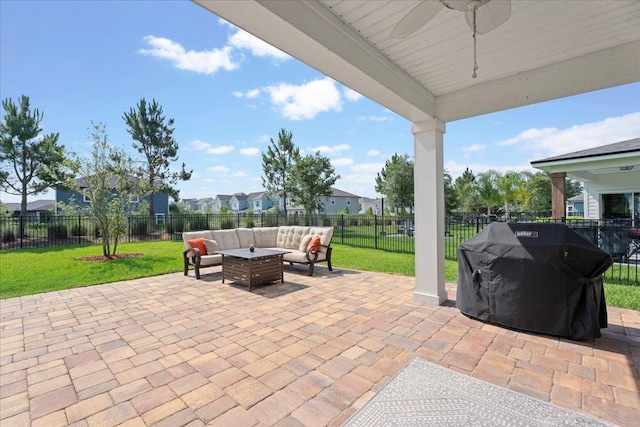 295 Ferndale Way, Saint Augustine, FL 32092 - view of patio featuring an outdoor living space, a ceiling fan, and area for grilling