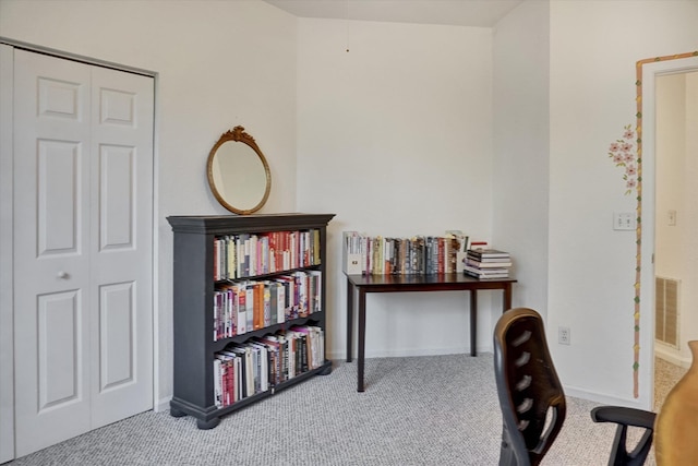 view of carpeted home office