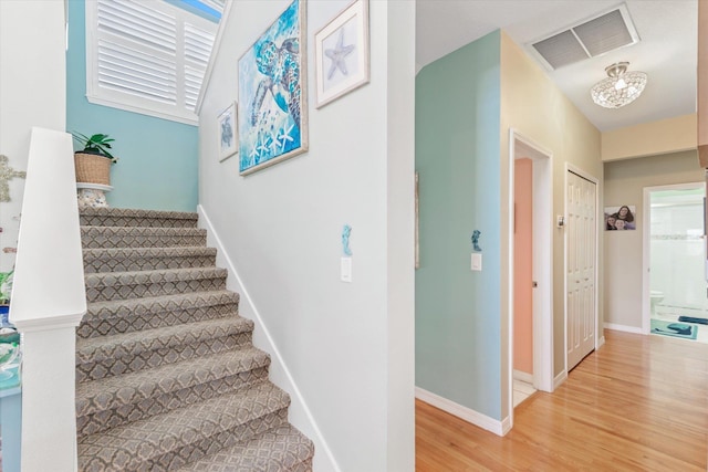 stairway featuring wood-type flooring