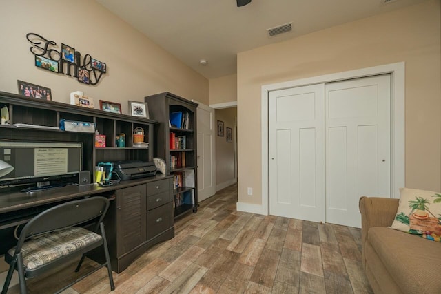 office space featuring light hardwood / wood-style flooring