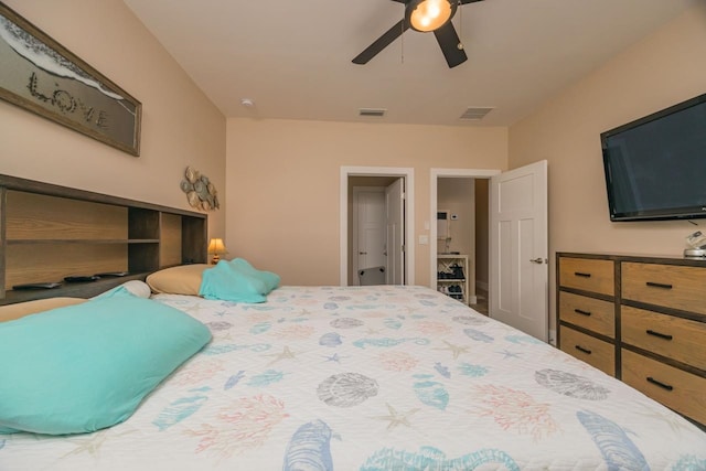 bedroom featuring ceiling fan and a closet