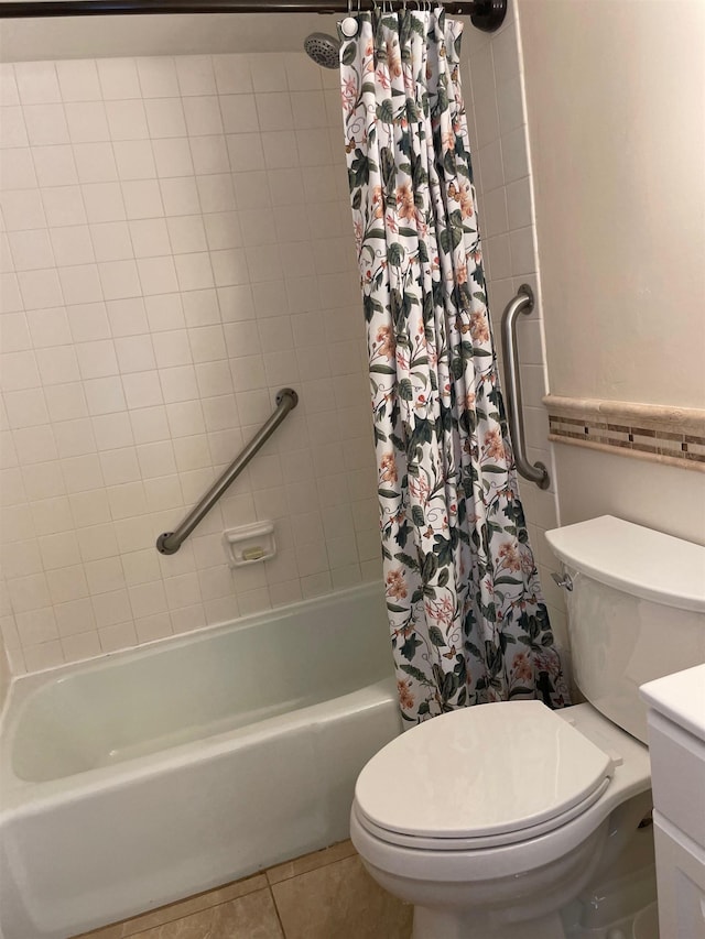 full bathroom with tile patterned flooring, vanity, shower / bath combination with curtain, and toilet