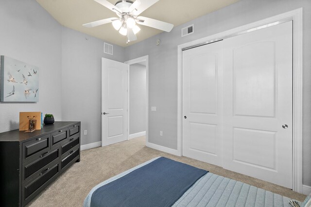 175 Laterra Links Cir Unit 101, Saint Augustine, FL 32092 - bedroom with light colored carpet, baseboards, a ceiling fan, and visible vents