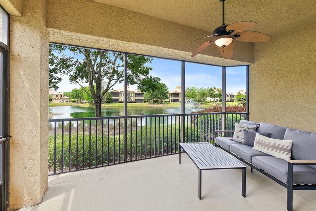 175 Laterra Links Cir Unit 101, Saint Augustine, FL 32092 - sunroom / solarium with plenty of natural light, a water view, and a ceiling fan