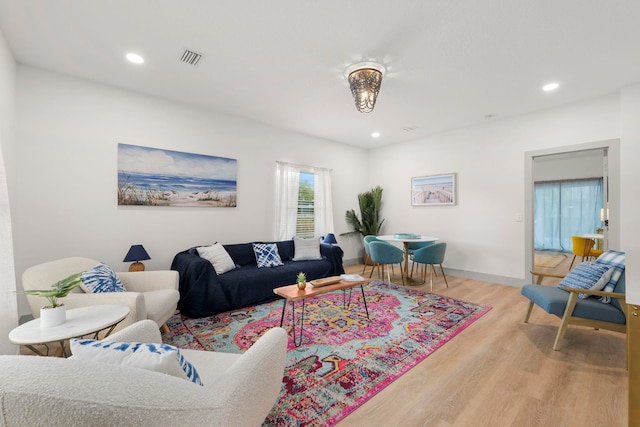 living room with light wood-type flooring