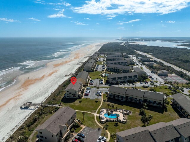 aerial view with a view of the beach and a water view