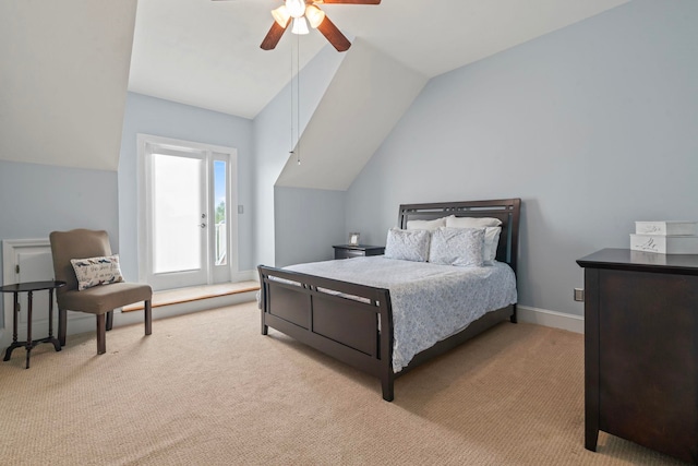 821 Kalli Creek Ln, Saint Augustine, FL 32080 - carpeted bedroom with vaulted ceiling, ceiling fan, and baseboards