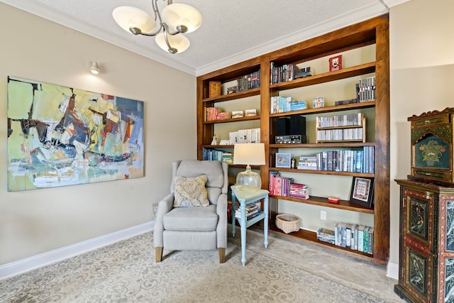 821 Kalli Creek Ln, Saint Augustine, FL 32080 - living area featuring a chandelier, crown molding, a textured ceiling, and baseboards