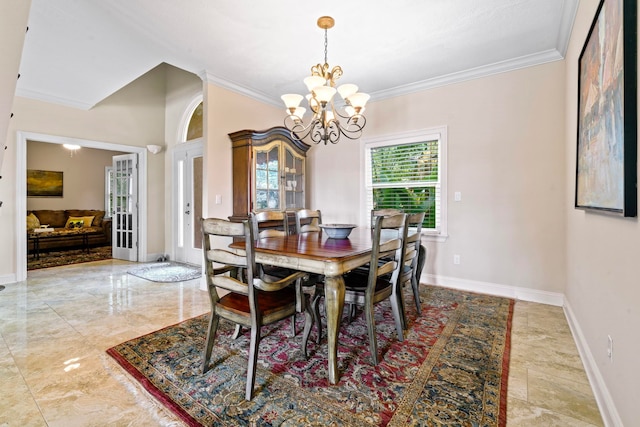 821 Kalli Creek Ln, Saint Augustine, FL 32080 - dining area featuring crown molding, a chandelier, and baseboards