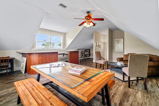 821 Kalli Creek Ln, Saint Augustine, FL 32080 - dining area featuring lofted ceiling, wood finished floors, ceiling fan, and baseboards