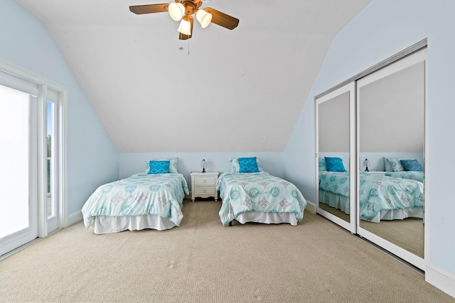 821 Kalli Creek Ln, Saint Augustine, FL 32080 - carpeted bedroom featuring lofted ceiling, a ceiling fan, baseboards, and a closet