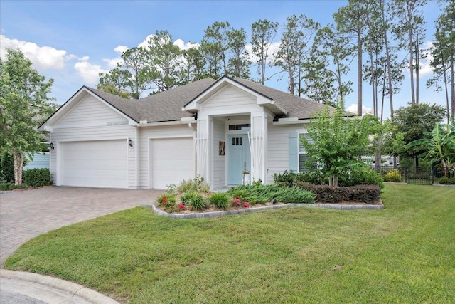 587 Pescado Dr, Saint Augustine, FL 32095 - single story home with decorative driveway, a garage, and a shingled roof