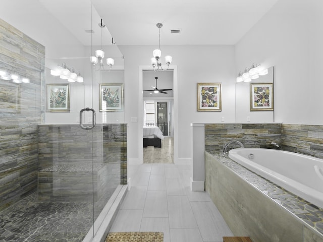 5813 Rudolph Ave, Saint Augustine, FL 32080 - ensuite bathroom with visible vents, tile patterned floors, a stall shower, ensuite bath, and a garden tub