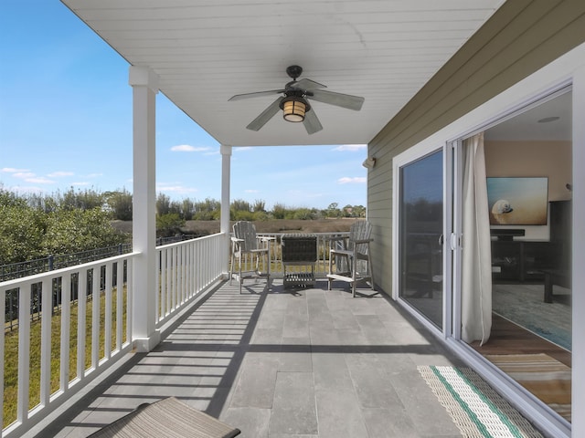 balcony with ceiling fan