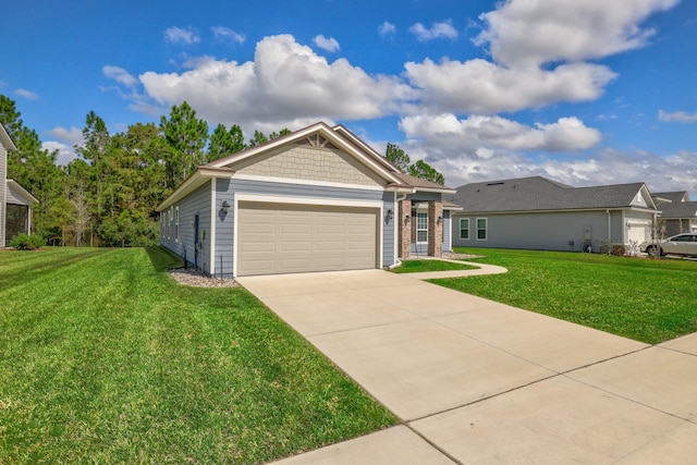 view of front of house featuring a garage and a front lawn