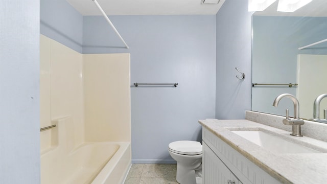 full bathroom featuring shower / bathing tub combination, vanity, and toilet