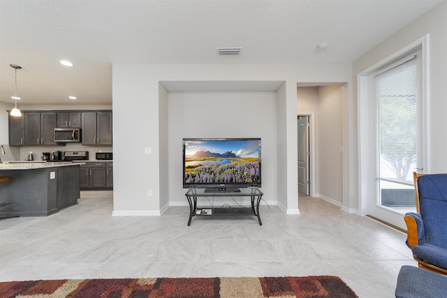 living room with sink