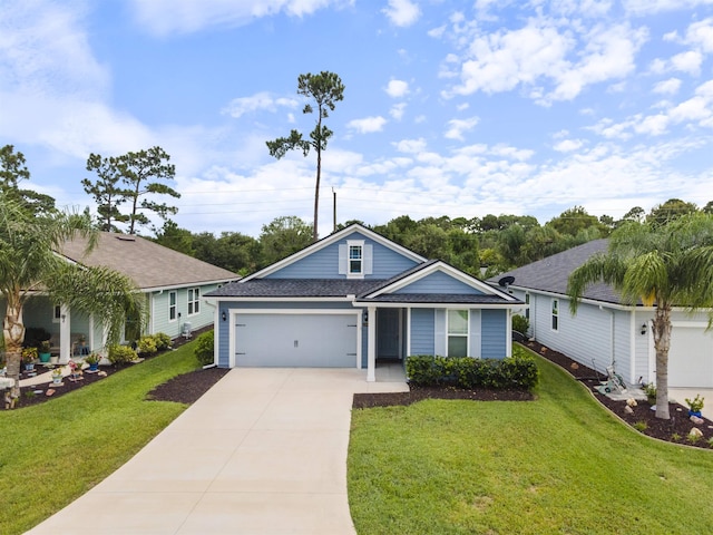 view of front of home featuring a garage and a front lawn