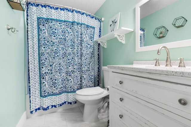 214 Deltona Blvd, Saint Augustine, FL 32086 - bathroom with vanity, marble finish flooring, and a shower with curtain