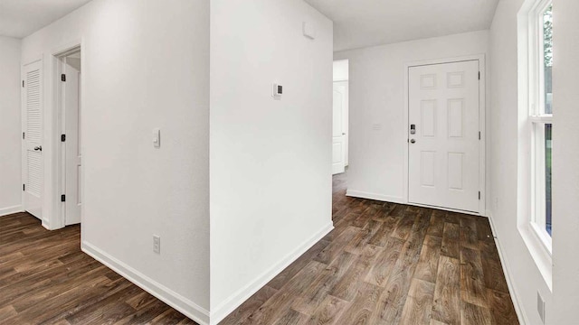 hall with dark hardwood / wood-style flooring